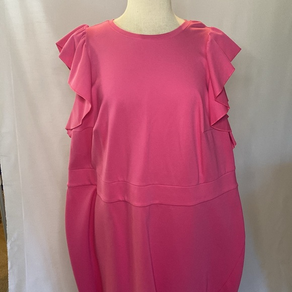 Hot pink ruffle sleeve plus size 2x asymmetrical dress - Picture 8 of 10